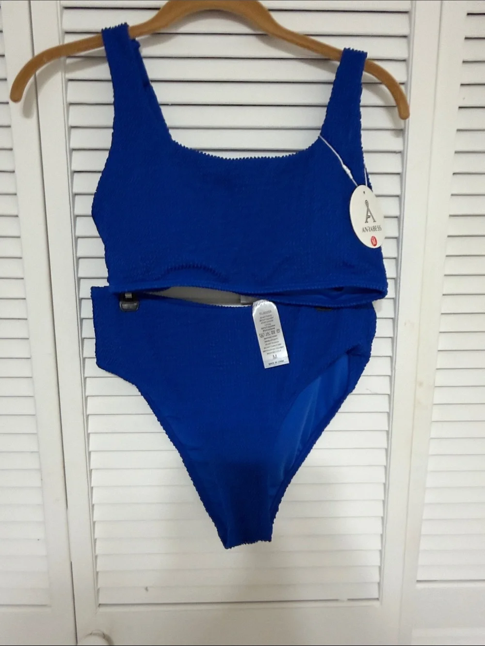 Anrabess Cobalt Blue Textured Two-Piece Bikini Set